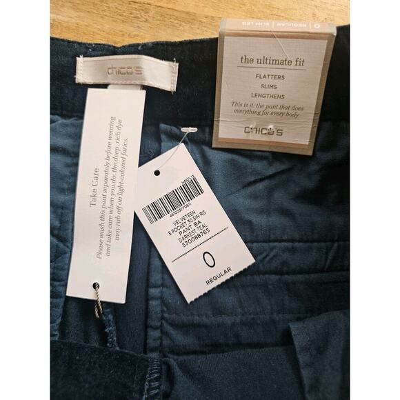 NWT Chico's Size 0 (S/4) Teal Ultimate Fit Velveteen Slim Leg Pants Stretch $89 - Picture 6 of 7